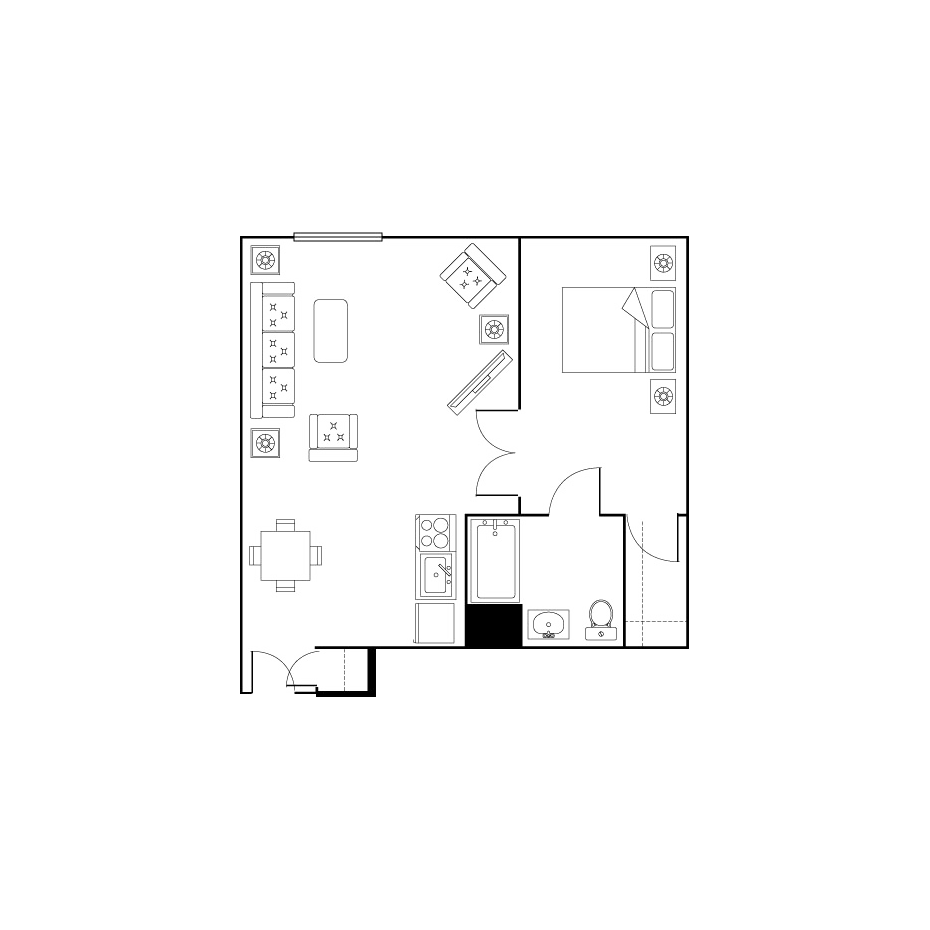 small one bed one bath floor plan