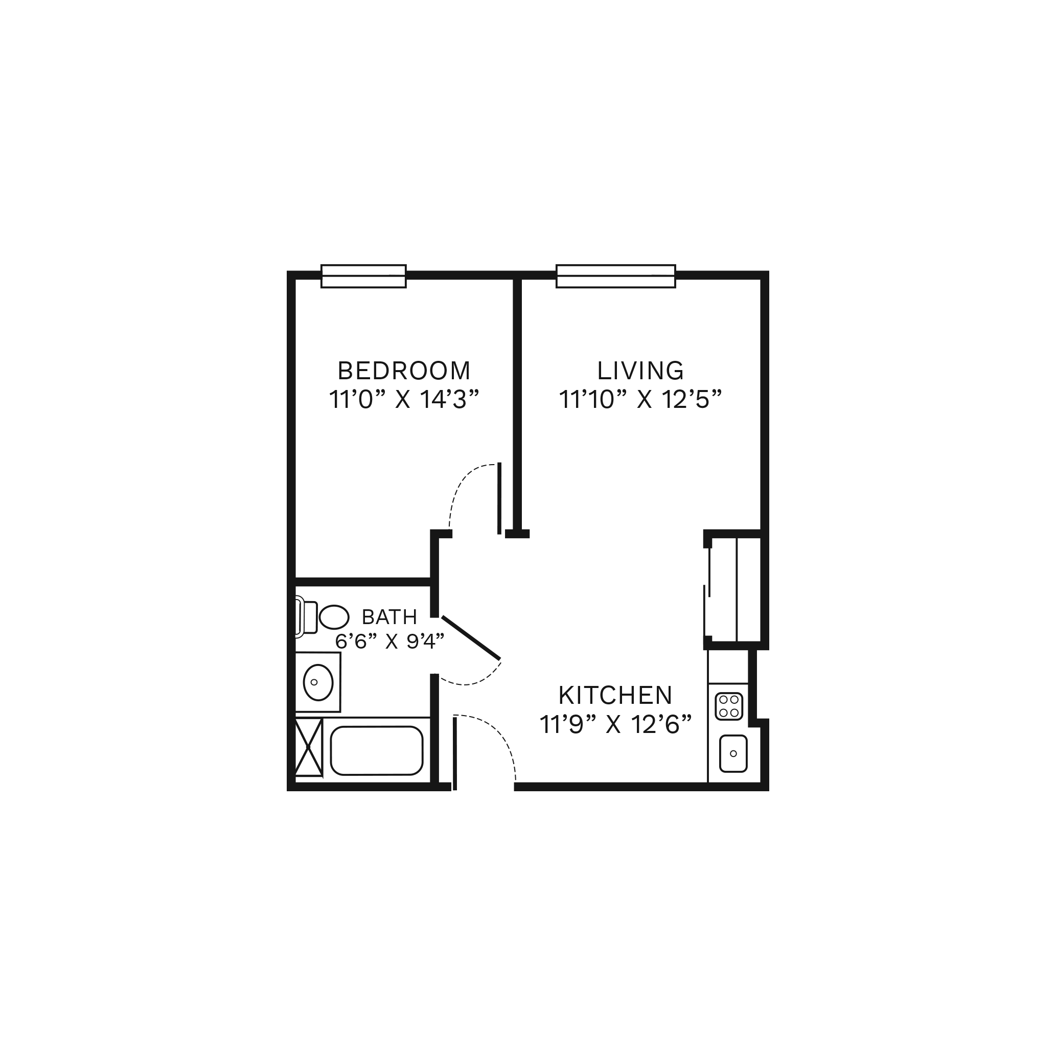 one bedroom (562 sq feet) floor plan