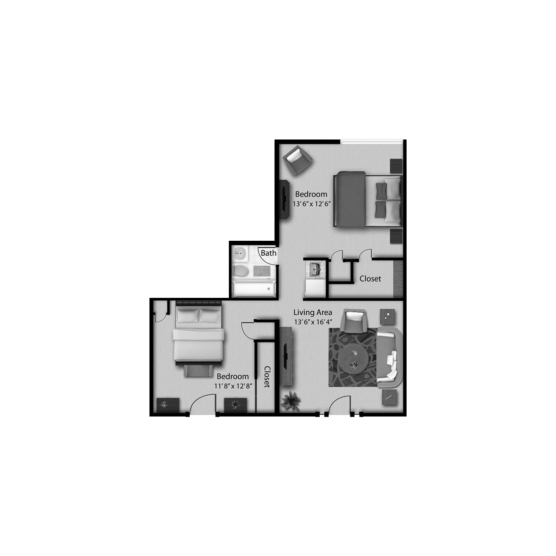 714 Sq Ft Double Entry Floor Plan